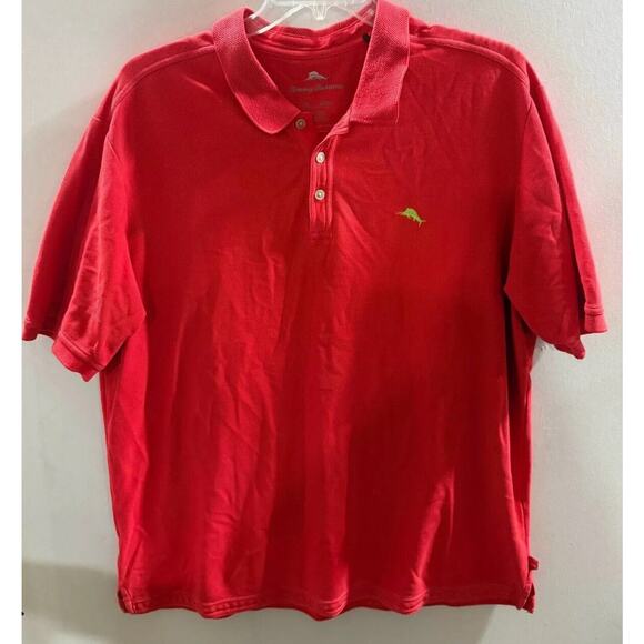 Tommy Bahama Polo Shirt Mens 2XL Red Performance Short Sleeve Slit Logo Collared - Picture 1 of 7